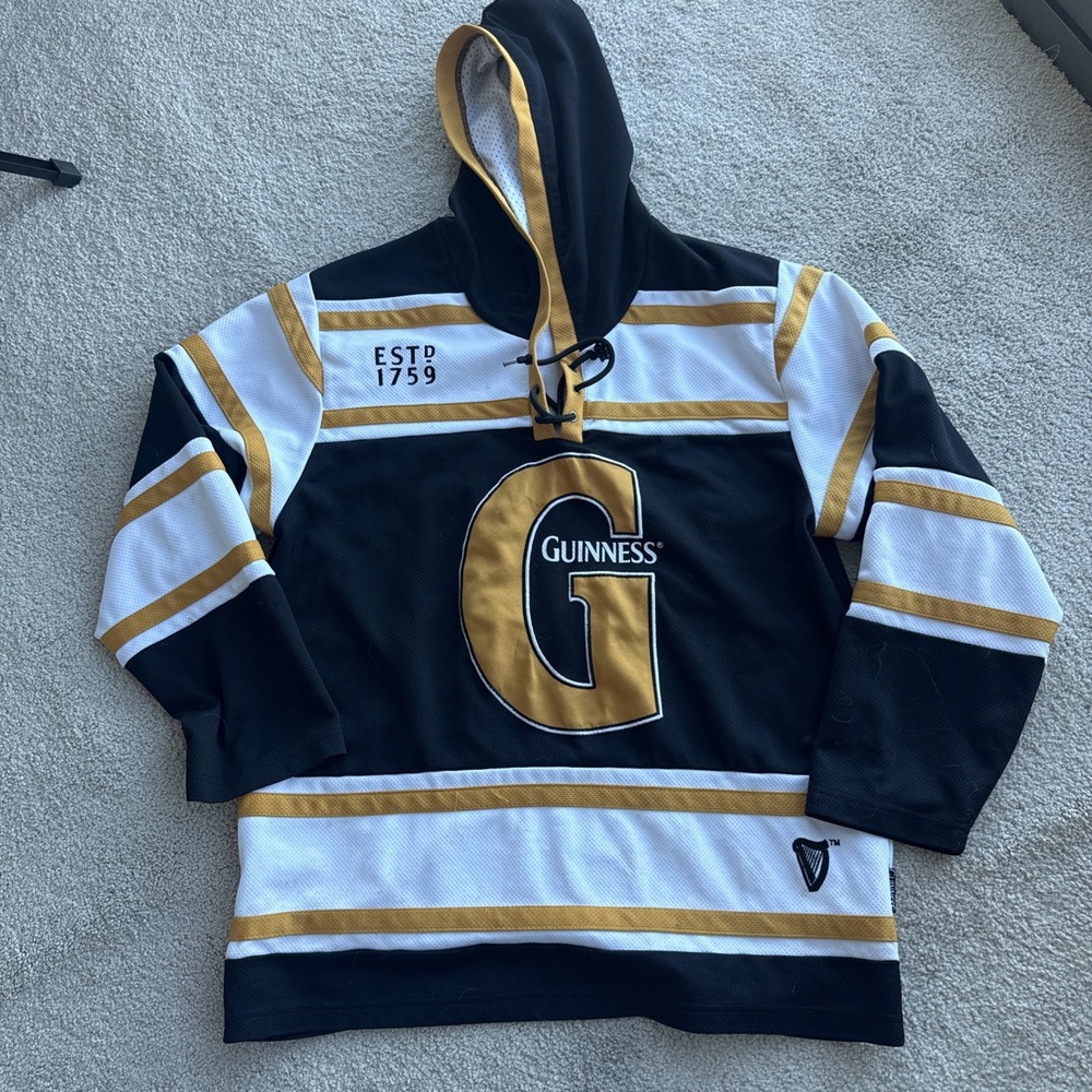 Guinness 1759 St James's Gate Hockey Jersey Hoodie Men's Medium Black Gold